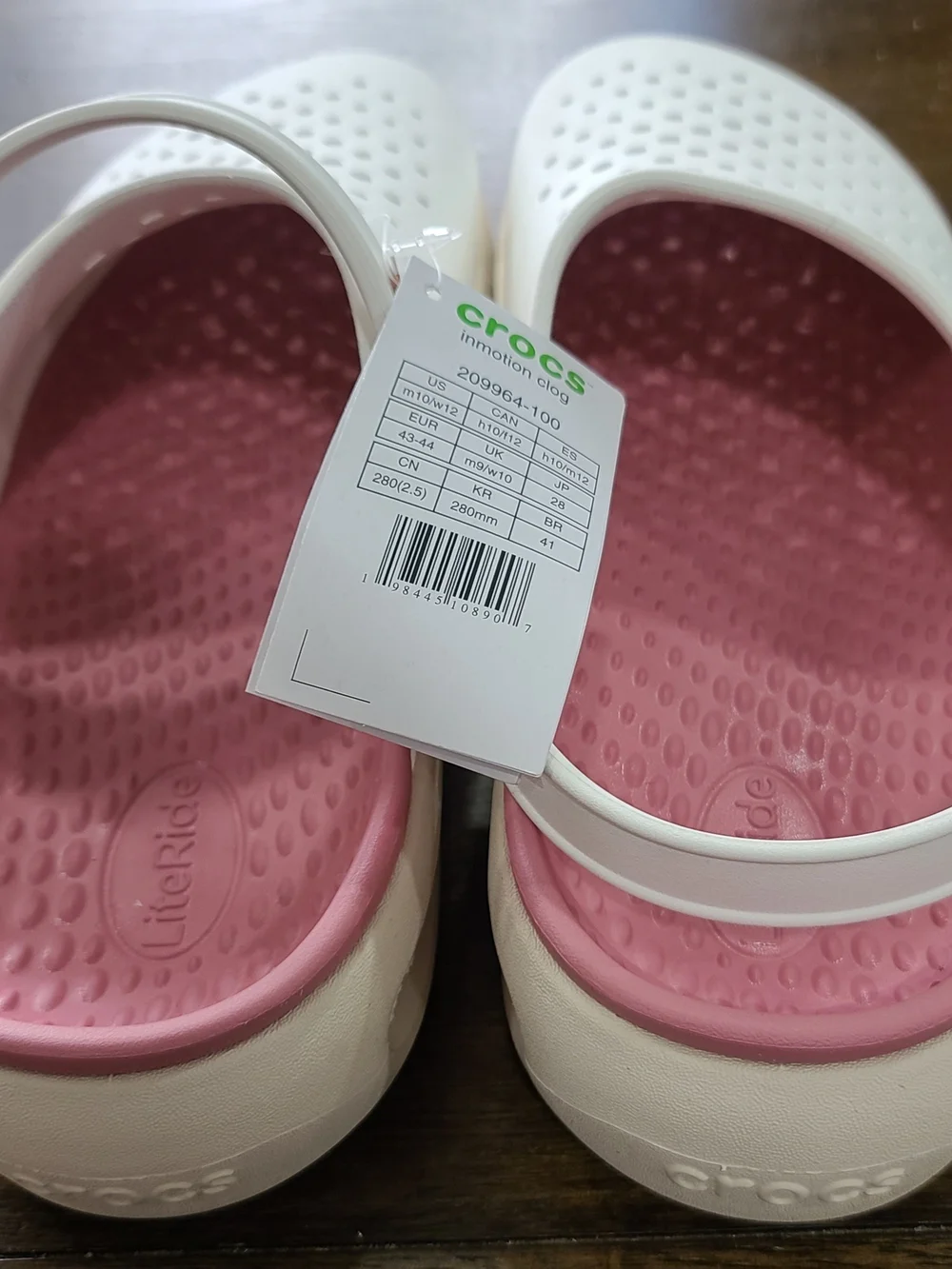 Crocs LiteRide Inmotion Clog Sandals White/Pink Slip On Men's 10 Women's 12